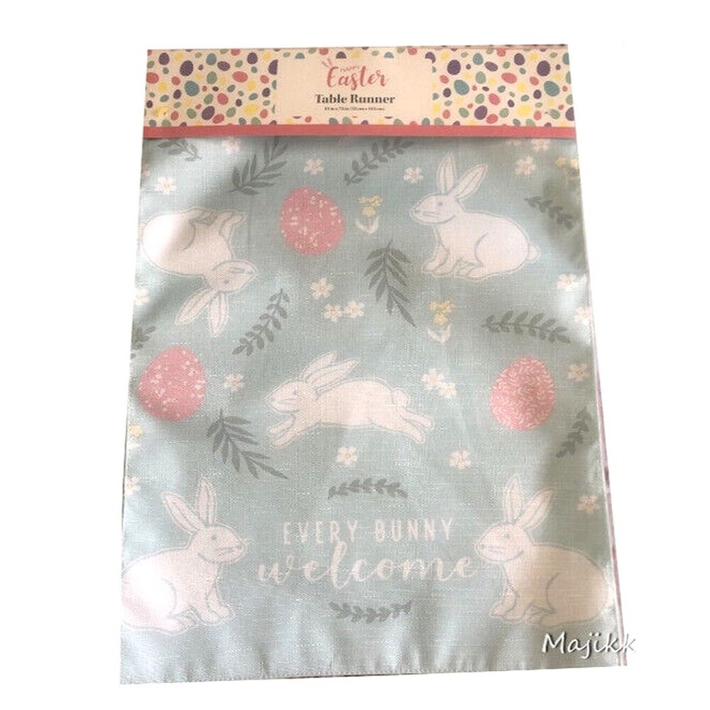 Easter Bunny Table Runner 13x72" Lined Floral Every Bunny Welcome Mainstream